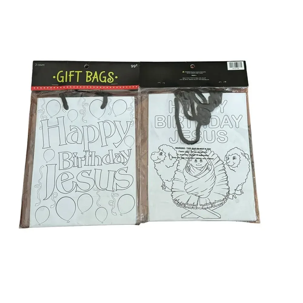 Happy‎ Birthday Jesus NEW Gift Bags (4) Can Be Colored Christmas Holiday Church
